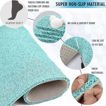 godehone Shower Mats Non Slip Without Suction Cups, PVC Loofah Bathroom Mats, Loofah Mats for Shower and Bathroom, Quick Drying, 23.6× 47.2 Inch, Light Green - color: Light Green, size: 47.2" x 23.6" (Rectangular)