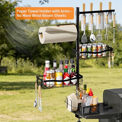 DAOYA Griddle Caddy Organizer for Blackstone Grill Caddy for Outdoor Grill | Adjustable Seasoning Holder, Plate Storage Rack, Windproof Paper Towel Holder, BBQ Tool Rack, Storage Bag, for Husband & Dad