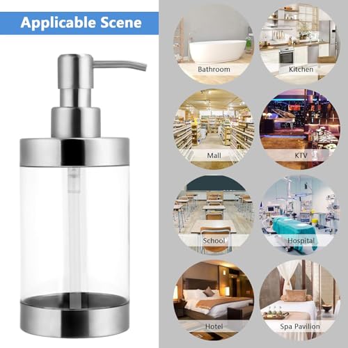 Dish Soap Dispenser Hand Pump Dispenser 1PCS (10OZ/300ML) | Stainless Steel Case Acrylic Liner Shatterproof and Leakproof Refillable Liquid Hand Soap Dispenser for Bathroom & Kitchen