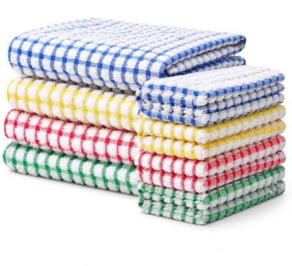 Egles 8 Pack Kitchen Dish Cloths and Dish Towels Set | 100% Cotton Terry Dishcloths, 12 x 12 Inch & 15 x 27 Inch, Scrubbing Wash Cloths - color: Blue, Green, Red, Yellow, size: 12"x12"+15"x27" - 8 pcs