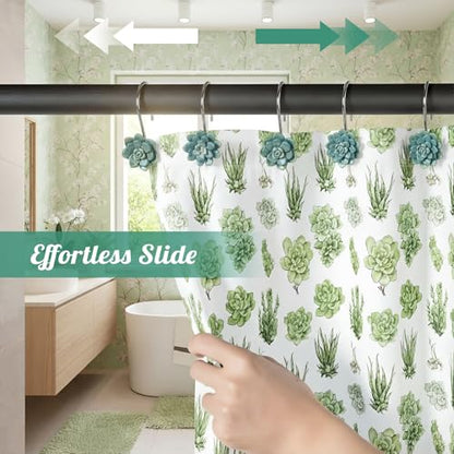 12 Pcs Succulents Plants Decorative Cute Shower Curtain Hooks Mini Succulents Green Shower Curtain Rings Bulk Hanger Stainless Steel Resin Plant Theme Hooks for Bathroom Bedroom Home Decor - style: Succulents Plant