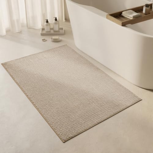 Triohero Large Bathroom Rugs Non Slip Washable Bath Rugs Super Absorbent Bathroom Rug Thin Quick Dry Low Pile Bath Mats, Beige 36x48 - color: Beige New, size: 36"x48"
