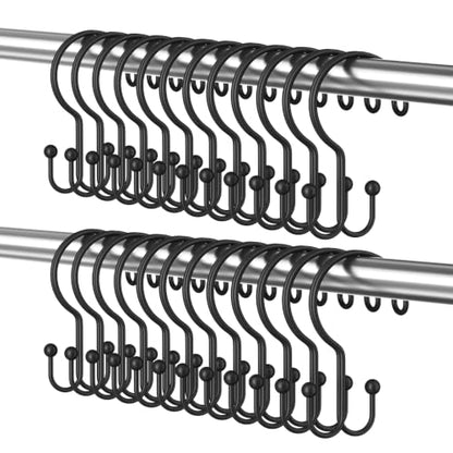Bathway Black Shower Curtain Hooks Ring, 24 Pcs Double Sided Shower Hooks, Rust Proof Metal Shower Hooks for Bathroom, Anti-Drop Shower Rings for Shower Curtain & Liners - color: Black-24pack, style: Double-layer Shower Hooks