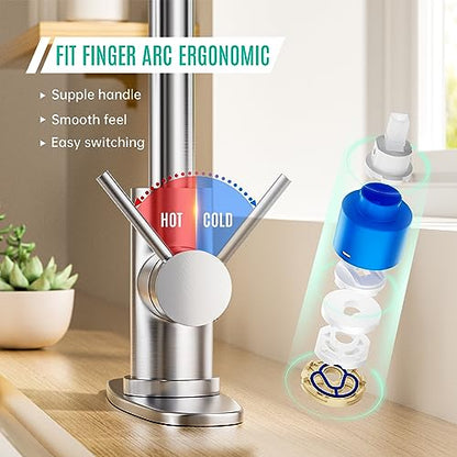 Kitchen Faucet with Pull-Down Spray Single Handle high arc Commercial Stainless Steel Brushed Nickel Kitchen Sink Faucet with Deck Suitable for bar Laundry RV Farmhouse (Brushed Nickel) - color: Brushed Nickel, style: Standard