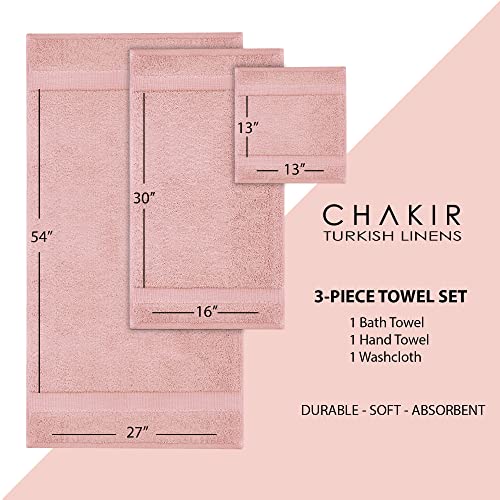 Chakir Turkish Linens Personalized 3 Piece Towel Set, 100% Cotton Luxury Turkish Towels for Bathroom, Soft Absorbent Towel Set with Bath Towel Hand Towel and Washcloth, Pink - color: Pink