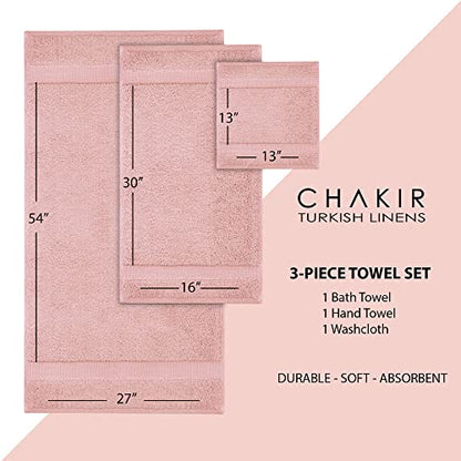 Chakir Turkish Linens Personalized 3 Piece Towel Set, 100% Cotton Luxury Turkish Towels for Bathroom, Soft Absorbent Towel Set with Bath Towel Hand Towel and Washcloth, Pink - color: Pink