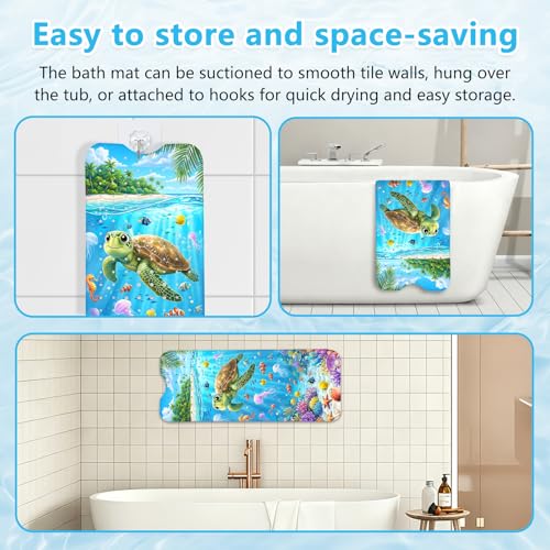 Kids Bath Mat for Tub Non Slip – 40"x16" Cute Cartoon Turtle Baby Bathtub Mats, Machine Washable, Extra Long Tub Mats with Suction Cups & Drain Holes Non Slip Baby Shower Mat for Toddler Bath(Turtle) - color: Turtle1