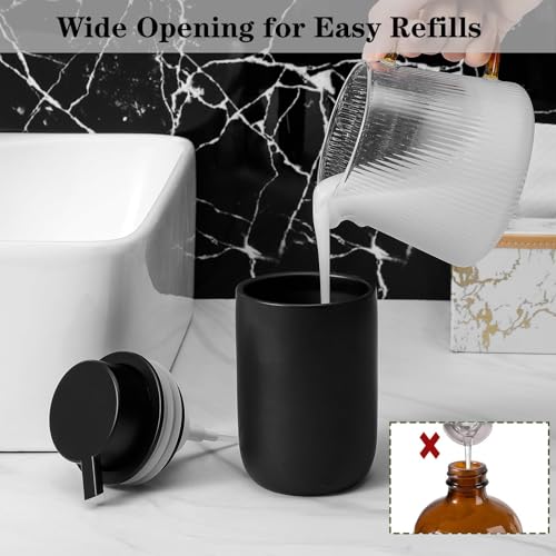 Foaming Soap Dispenser Thick Ceramic Foam Hand Soap Dispenser for Bathroom or Kitchen Sink, Liquid Pump Bottles for Hand soap, Body Wash, 2 Pack Black | Refillable Foam Soap Dispensers for Hand Soap and Body Wash, Ideal for Bathroom Countertop, Kitchen Si