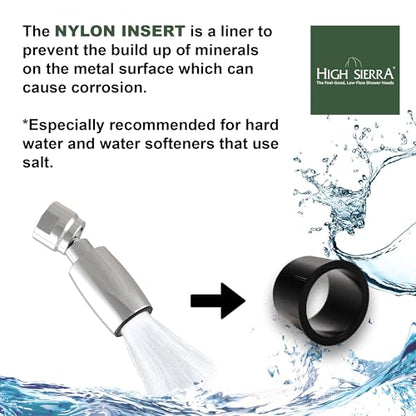 High Sierra® Solid Lead-Free Metal Handheld Shower Head, Built-in Trickle Valve, Patented single Nozzle Never Clogs. Shower Hose and Holder Not Included. Low Flow 1.8 GPM. Brushed Nickel Finish - color: Nickel, size: 1.8 GPM