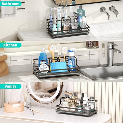 HapiRm Toothbrush Holders for Bathroom - 5 Partitions Bathroom Counter Organizer with Instant Drying Stone, Stainless Steel Countertop Storage Electric Toothbrush Toothpaste Holder - Bronze - color: Bronze