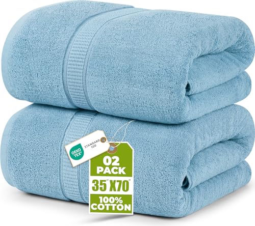 Utopia Towels Jumbo Bath Sheets, 2 Pack, 35x70 in, 600 GSM Cotton, Sky Blue | Extra Large Ring Spun Cotton Bath Sheets - Soft, Plush, Quick-Drying, Highly Absorbent, Great for Everyday Use - color: Sky Blue, size: 2 Piece Bath Sheet