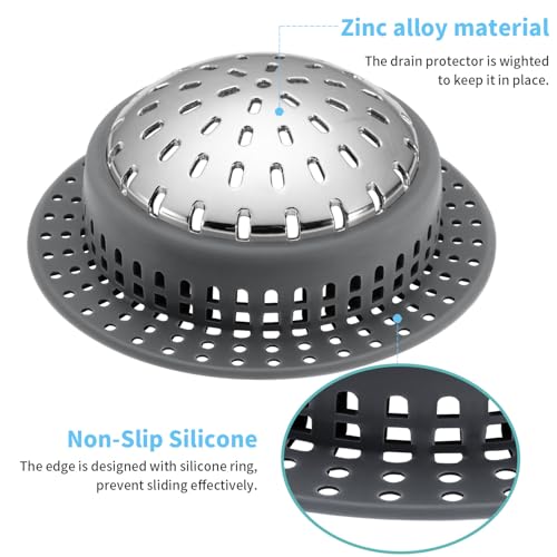 Aluvor Bathtub Drain Hair Catcher Shower Drain Cover Sink Drain Protector | Bathroom Sink & Bathtub Drain Strainer for Pop-Up & Regular Drains, dark gray - size: Large-Dark Gray