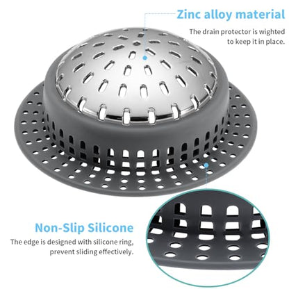 Aluvor Bathtub Drain Hair Catcher Shower Drain Cover Sink Drain Protector | Bathroom Sink & Bathtub Drain Strainer for Pop-Up & Regular Drains, dark gray - size: Large-Dark Gray