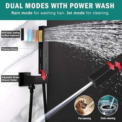 Enga Dual Shower Head System with Tub Spout, Ceiling Mount 10 Inch Shower Head with 6 Inch Wall Mount Shower Head, 4 Way Diverter Shower Faucet with 2 in 1 Handheld, Matte Black - color: Matte Black, style: Tub+10"+6" Head