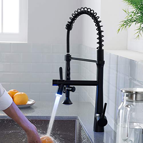 AIMADI Black Kitchen Faucet with Sprayer,Commercial Faucet Kitchen | Matte Black,Single Handle Spring Pull Down Kitchen Sink Faucet With LED Light - color: Matte BlackFinish