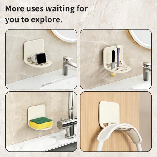 Silicone Sponge Holder with Adhesive Mount, Bathroom & Kitchen Sink Caddy with Drain Holes, Phone Stand, Compact Countertop or Faucet Edge Storage, White