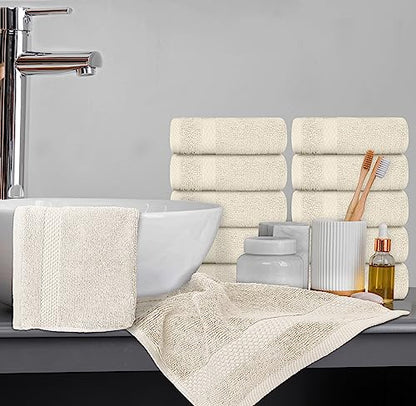 White Classic Luxury Cotton Washcloths 13x13 Inch - 650 GSM Turkish Cotton | Hotel, Spa, Bathroom Face Towel | 12 Pack, Ivory - color: 07: Ivory
