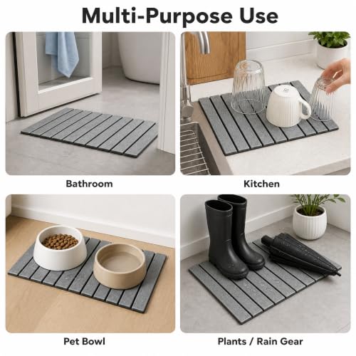 Diatomaceous Earth Bath Mat, Foldable Stone Bath Mat, 23.6 x 15.5 Inch Absorbent, Quick Drying, Diatomaceous Earth Stone Mats for Bathroom, Easy Store, Easy Clean - color: Grey 1pck