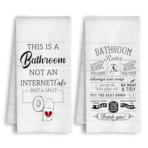 Rustic Funny Bathroom Hand Towels, Humorous Bathroom Rules Quote Decorative Hand Towel for Bath Room Washroom Restroom Toilet, 16x24 Inch Set of 2 - color: Rustic Funny Bathroom