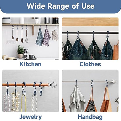 Titanker Shower Curtain Hooks Rings, Rust-Resistant Metal Double Glide Shower Hooks for Bathroom Shower Rods Curtains, Set of 12 Hooks - Navy Blue - color: Navy Blue, style: Modern
