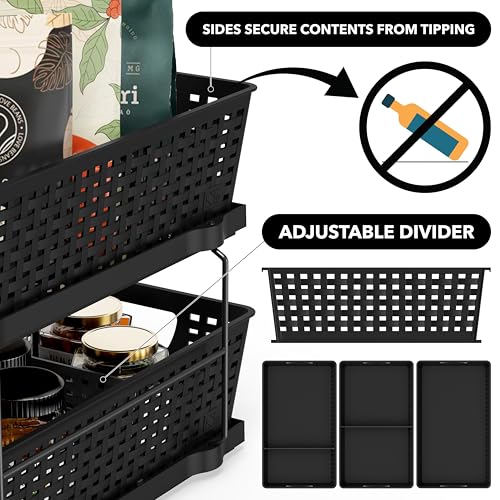 Simple Houseware 2 Tier Pull-Out Sliding Drawer Under Sink Storage, Black | Great for Kitchen Bathroom Tray Shelf Organizer