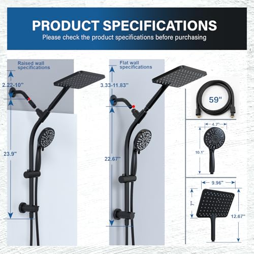 Rain Shower Head with Handheld High Pressure rainfall Shower Heads with Handheld Spray Combo,Black - color: Black