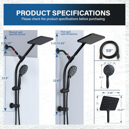 Rain Shower Head with Handheld High Pressure rainfall Shower Heads with Handheld Spray Combo,Black - color: Black