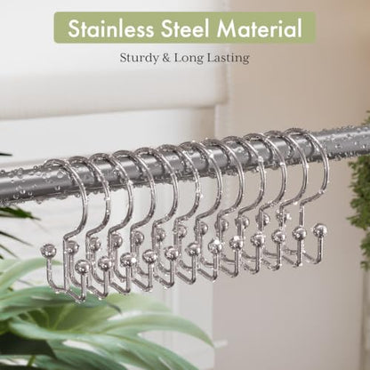 Shower Curtain Hooks Rings, Double Shower Curtain Hooks Rust Proof Stainless Steel Shower Curain Hangers 12Pcs, Polished Nickel Shower Hooks for Bathroom Shower Curtain Rod - color: Polished Nickel, style: Double Hooks-2