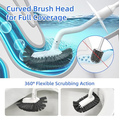 Toilet Brush and Holder Set with Pumice Stone Toilet Bowl Cleaner | Long-handle Scrubber with Ventilated Holder and Pumice Stone for Hard Water Stains, Limescale and Toilet Rings - color: Gray