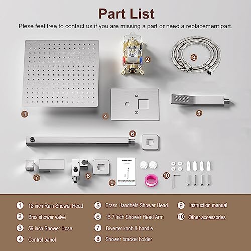 JOMEOO® 12 Inch Brushed Nickel Shower System, Wall Mounted High Pressure Rain Shower Head with Handheld Sprayer, Bathroom Luxury Rainfull Shower Head Shower Faucet Set Rough in Valve Body and Trim - color: Brushed Nickel