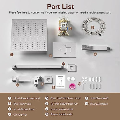 JOMEOO® 12 Inch Brushed Nickel Shower System, Wall Mounted High Pressure Rain Shower Head with Handheld Sprayer, Bathroom Luxury Rainfull Shower Head Shower Faucet Set Rough in Valve Body and Trim - color: Brushed Nickel