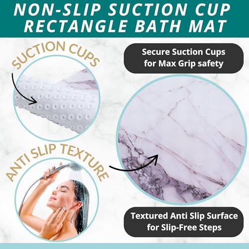 ENKOSI Non Slip Bath Mat for Tub and Shower Floors – Anti Slip Shower Mat with Strong Grip – Soft, Safe, and Unique Marble Print Bathroom Shower Mat for Inside Bathtub and Stalls (28x16 Marble Gray) - color: Marble Gray