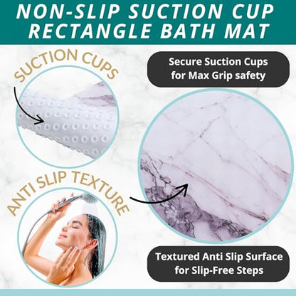 ENKOSI Non Slip Bath Mat for Tub and Shower Floors – Anti Slip Shower Mat with Strong Grip – Soft, Safe, and Unique Marble Print Bathroom Shower Mat for Inside Bathtub and Stalls (28x16 Marble Gray) - color: Marble Gray