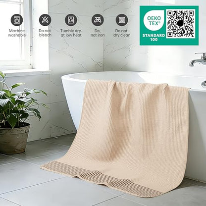 MICROFI New Microfiber Waffle Bath Towels, 2 Pieces, Soft, Absorbent, Fast Drying, Lint Free 430 GSM (30''x60''/76cm x 152cm) - color: Champagne Striped