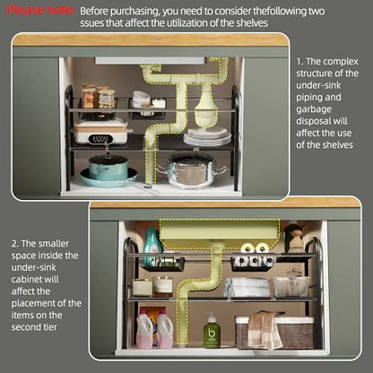 Under Sink Organizers and Storage,Expandable under cabinet organizer Shelf | 2 tier expandable shelf for kitchen,bathroom,6 Removable ABS Panels and 2 Baskets,Adjustable partition height,20.7-32.3" W - size: 6 Panels and 2 Baskets