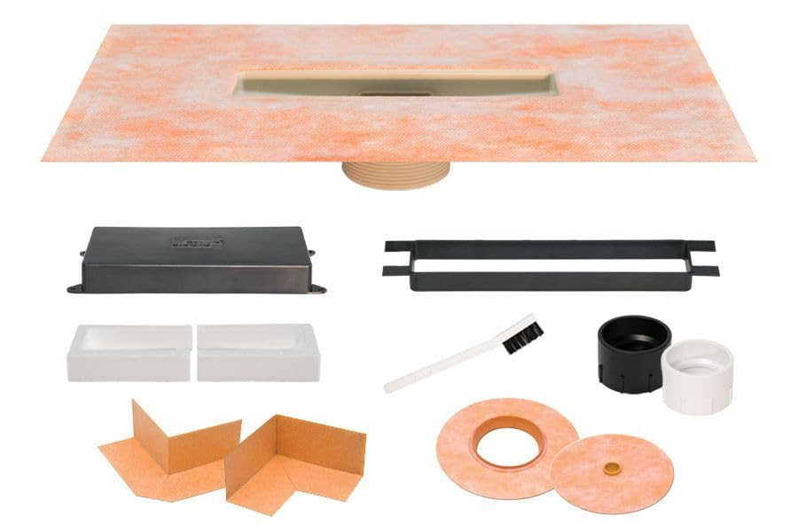 Schluter Kerdi-Line-Vario Flange Kit with Integrated Kerdi Collar | Adjustable Linear Shower Drain for Tiled Showers, Wall-Adjacent or Center Placement, 2" NPT Outlets, PVC and ABS - KLVR2FLK