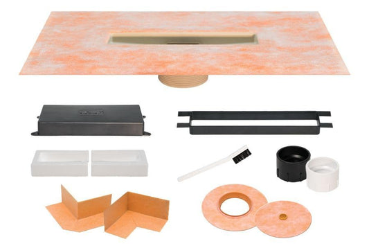 Schluter Kerdi-Line-Vario Flange Kit with Integrated Kerdi Collar | Adjustable Linear Shower Drain for Tiled Showers, Wall-Adjacent or Center Placement, 2" NPT Outlets, PVC and ABS - KLVR2FLK