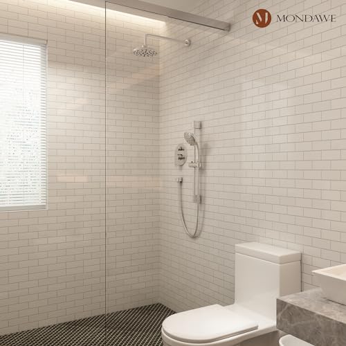 MONDAWE 8 Inch Wall Mounted Shower Faucet Set in Brushed Nickel, Rainfall Shower Head with 3-Setting Handheld Spray Shower Set Combo, High Pressure Shower System with Solid Brass Valve - color: Brushed Nickel, style: 8 IN - Without Tub Spout