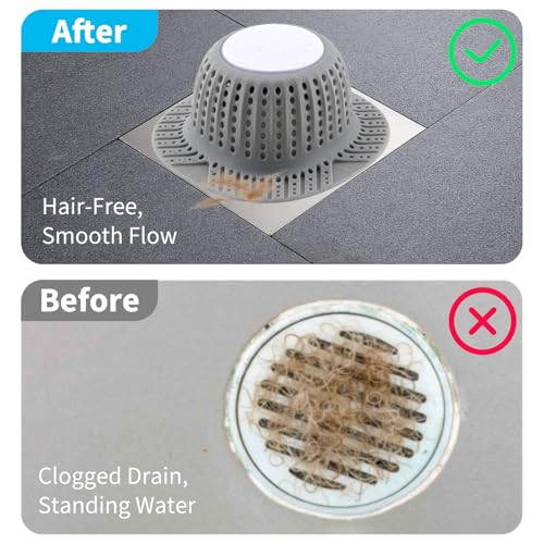 2 Pack Bathtub Drain Hair Catcher for Dog Hairs, Silicone Shower Hair Catcher, Dog Hairs Drain Protector for Pop-Up and Regular Drains of Shower, Tub, Bathroom and Sink, Grey