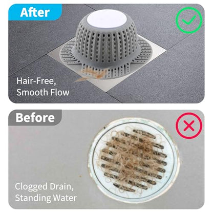 2 Pack Bathtub Drain Hair Catcher for Dog Hairs, Silicone Shower Hair Catcher, Dog Hairs Drain Protector for Pop-Up and Regular Drains of Shower, Tub, Bathroom and Sink, Grey