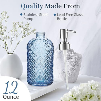 Kaishun Refillable Glass Soap Dispenser (2PC) for Hand Soap & Lotion, Blue - color: Blue (2 Pack)