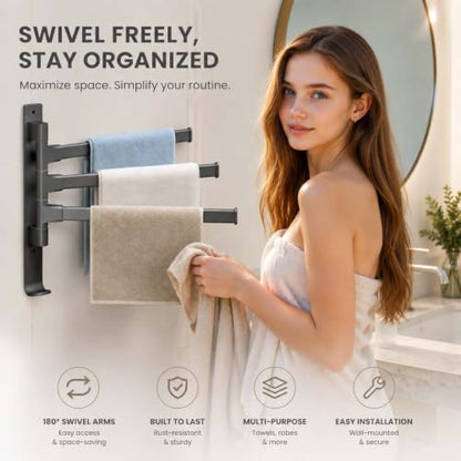 2-5 Arms Swivel Towel Rack Bath Towel Holder with Hook Swing Arm Towel Rack Wall Mount for Bathroom Kitchen-Grey 3Arm - color: Grey, size: 3-arm