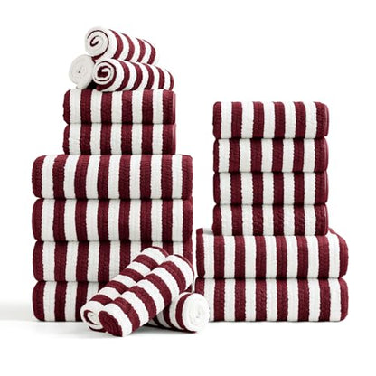 18-Piece Microfiber Bath Towels Set - 6 Bath Sheet, 6 Hand Towels, 6 Washcloths, Soft, Highly Absorbent Bathroom Towel, Quick Dry & Less Lint Shower towel for Bathroom, Hotel, Spa, Dorm-Burgundy - color: Z-burgundy