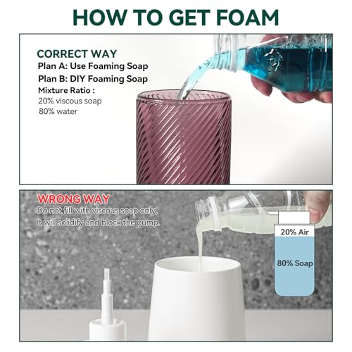 Glass Foaming Soap Dispenser - Foam Hand Soap Dispenser for Bathroom, 12 Oz Face Wash Dispenser Bottle with Foam Pump, Refillable Dish Dispenser for Kitchen (Pink) - color: Pink