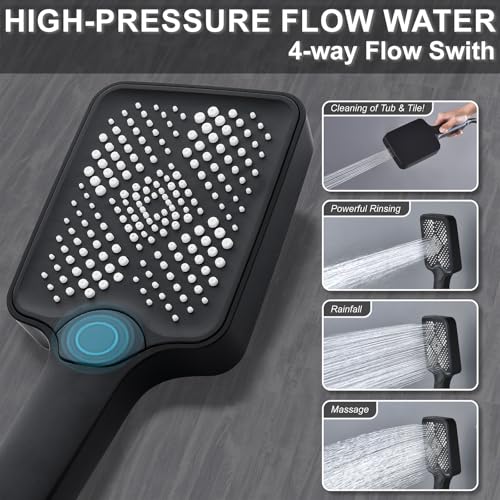 Shower System Brass Thermostatic Shower Faucet Set With Valve and Diverter Shower Mixer With Rain Head and Handheld High Pressure Square Rainfall - color: Matte Black, style: 12+6'' Wall Mount Thermostatic Valve