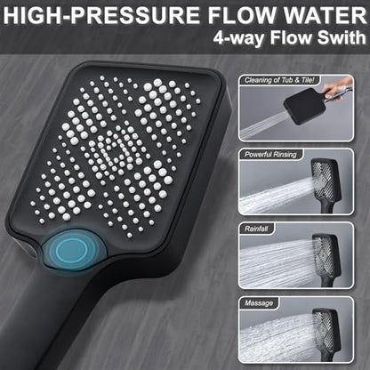 Shower System Brass Thermostatic Shower Faucet Set With Valve and Diverter Shower Mixer With Rain Head and Handheld High Pressure Square Rainfall - color: Matte Black, style: 12+6'' Wall Mount Thermostatic Valve