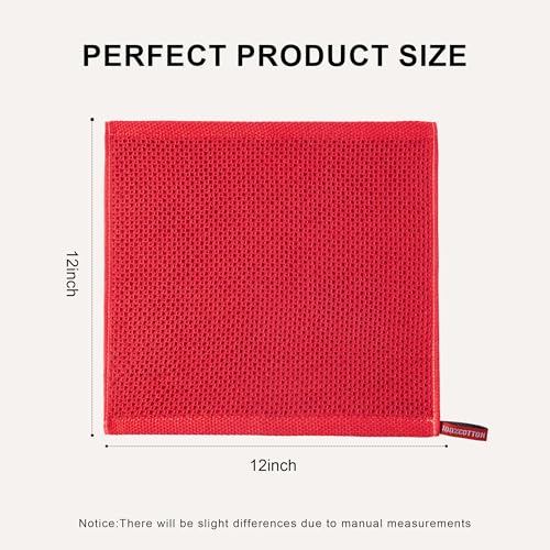 joybest Cotton Kitchen Dish Cloths, 8-Pack Waffle Weave Ultra Soft Absorbent Dish Towels Washcloths Quick Drying Dish Rags, 12x12 Inches, Red - color: Red, size: 12 in x 12 in