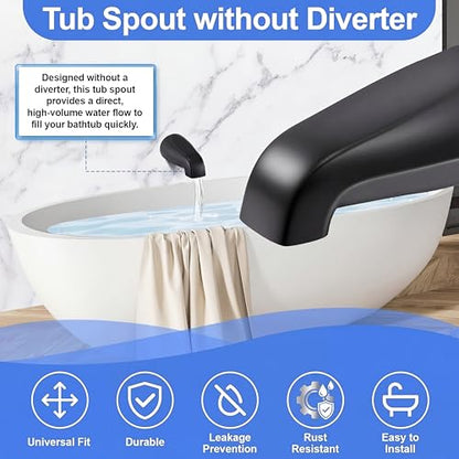 Enhon Tub Spout, Universal Fits 1/2'' Copper Pipe, 1/2'' IPS and 3/4'' IPS, Bathroom Bathtub Tub Faucet Replacement with Adapters(Without Diverter,Matte Black) - color: Matte Black, style: Without Diverter