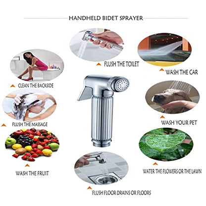 Solid Brass Handheld Bidet Sprayer Toilet-Adjustable Water Pressure Control with Bidet Hose for Feminine Wash Bidet Faucets Sprayer for Kitchen and Toilet Cleaning