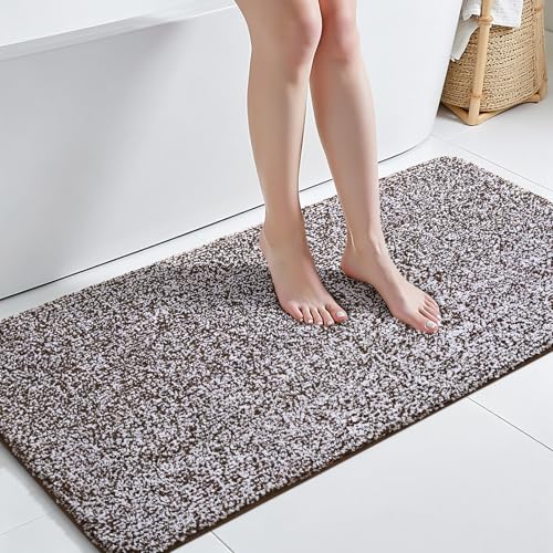 Bathroom Rug 24x48 Inch, Soft Absorbent Bath Rugs for Shower Floor | Non Slip Washable Bath Rugs, Luxury Plush Thick Microfiber Bath Mat for Tub Sink Vanity, Brown and White - color: Brown and White, size: 24" x 48"